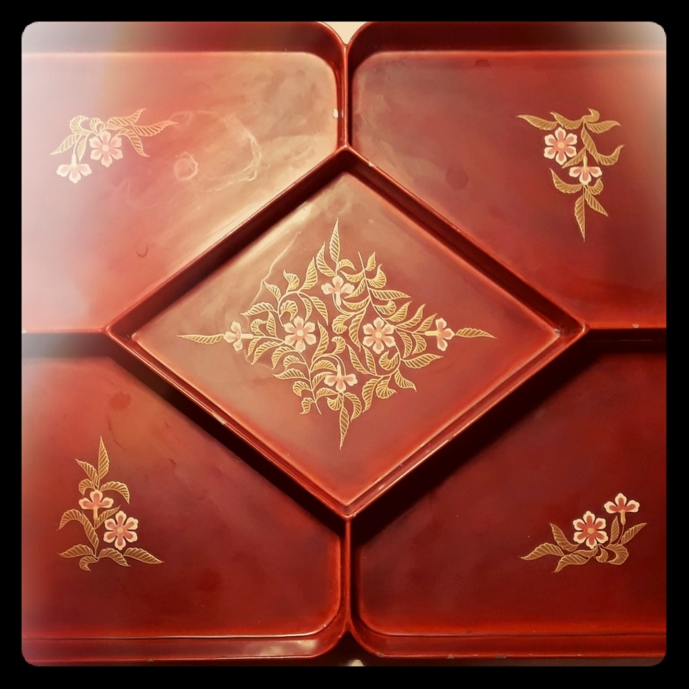 Vintage Marino Laquerware 5 Part Tray with Handles